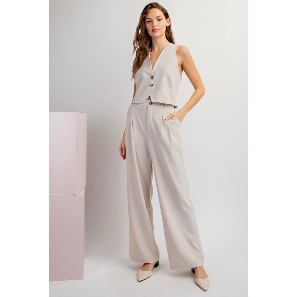 NWT Vanilla Oat High Waist Wide Straight Leg Classic Trouser